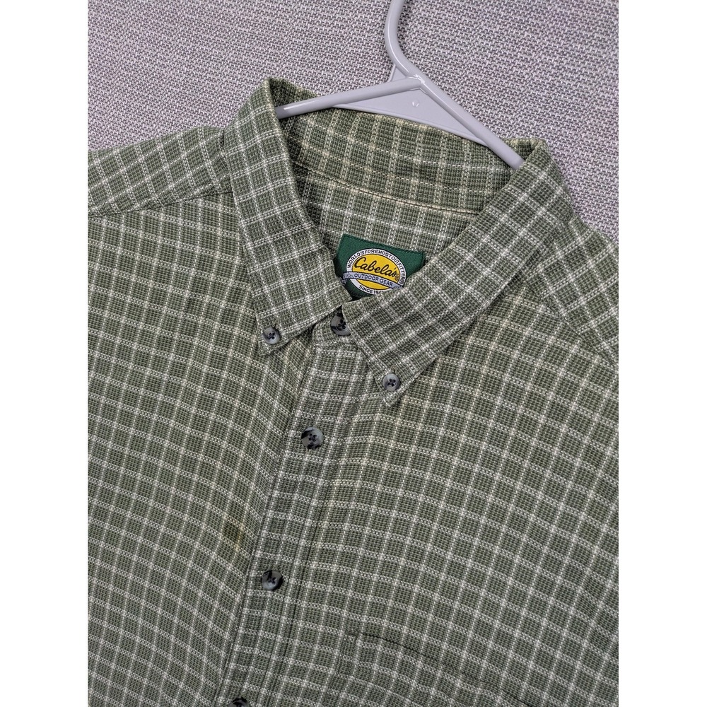 Cabela's Shirt Mens XLT Green Check Short Sleeve Cotton Button Up Casual